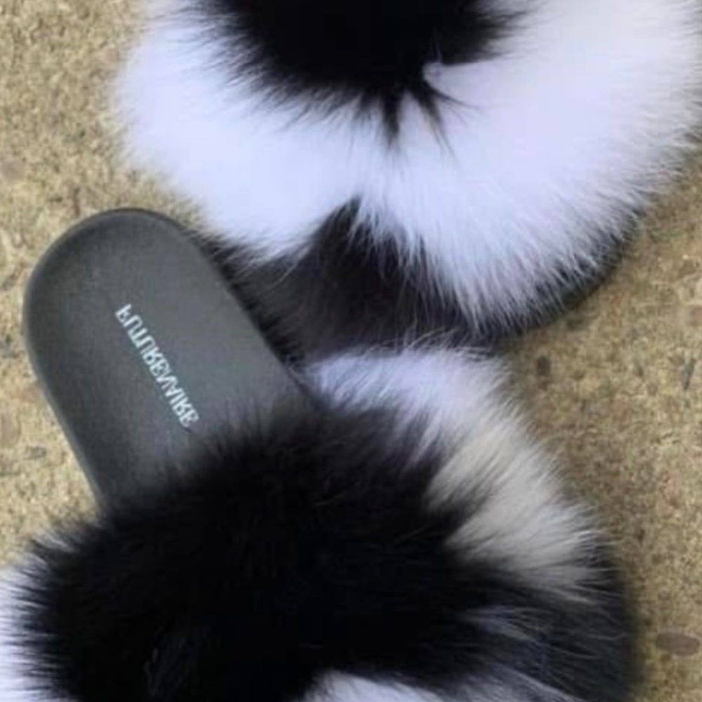 Oreo Colored Real Fur Slides Size 6.5,7,7.5,8,8.5… - image 3